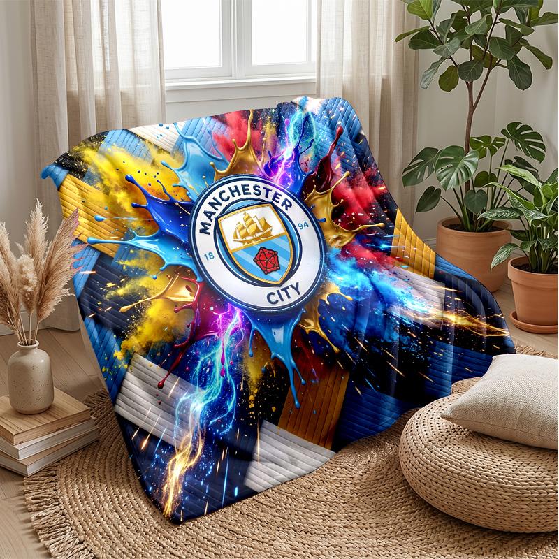 Manchester City Theme Blanket Soft Flannel Blanket Plush Throw Blanket Cozy Sofa Bed Blanket for Home Decor