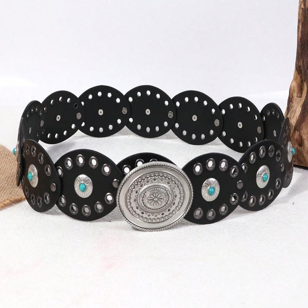 European and American Dot Diamond Round Cake Splicing Ethnic Storm West Asian Retro Women's Belt