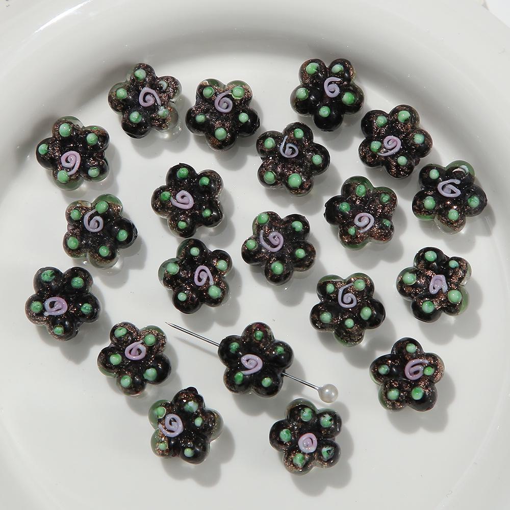 Hand-Painted Gold Sand Glass Flower Loose Beads for DIY Jewelry Making - Ideal for Bracelets & Necklaces