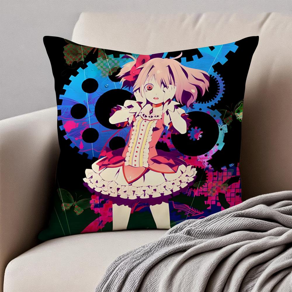 Anime DarkFantasy PPuella Magi Madoka Magica Cushion Cover Pillowcase Antidustmite Invisible Zipper Short Plush Sofa Cushion