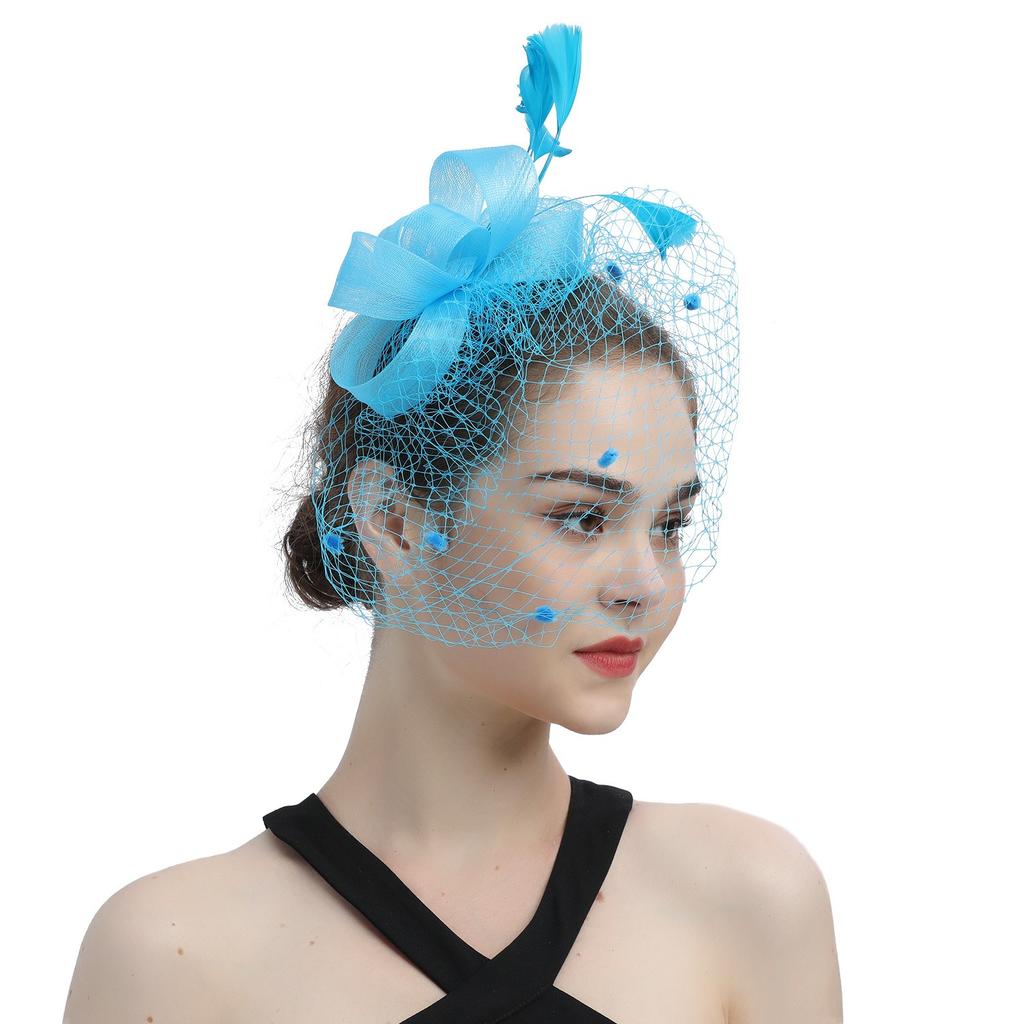 Wedding bride's mesh headdress hairclip floral party accessories European and American horse racing club feather veil headband