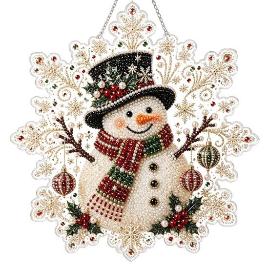 Handmade Christmas Tree Decor Faux Pearl Painting Suncatcher Kit, Acrylic Snowflake Shaped Board with Lace Relaxing Holiday Activity Edge, 3D Gemstone