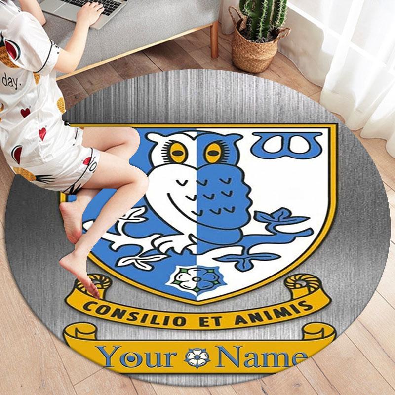 Sheffield Wednesday Football Club Custom Name Round Area Rug,Carpet Rug for Living Room Bedroom Sofa Playroom Decor,Non-slip Floor Mat
