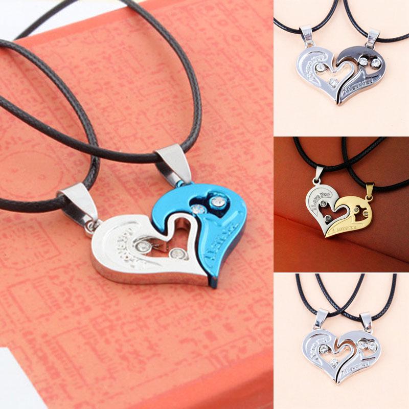

2 ПК / набор Unisex Мода Сердце Форма кулон Ожерелье Пара ювелирных изделий Choker Цепь Lovers Подарки