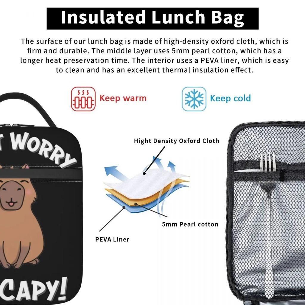 Söt Capybara Merchandise Isolerad Lunchväska För Picknick Härlig Djur Matlåda Bärbar Kylväska Termiska Lunchlådor