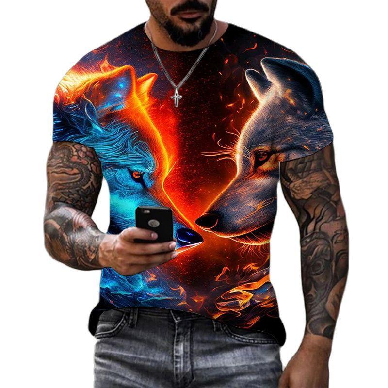 Ferocious Wolf Pattern Oversized T-Shirts Summer Trend Animal Harajuku 3D Print T Shirt For Men Fashion O-neck Short Sleeve Tops