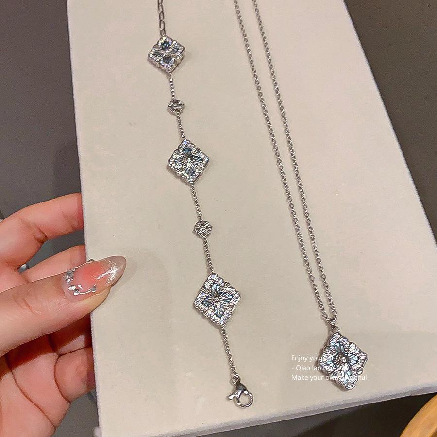 Korean Version Zircon Diamond Shaped Mother of Pearl Necklace Exquisite Versatile Bracelet Shiny Niche High-end Necklace