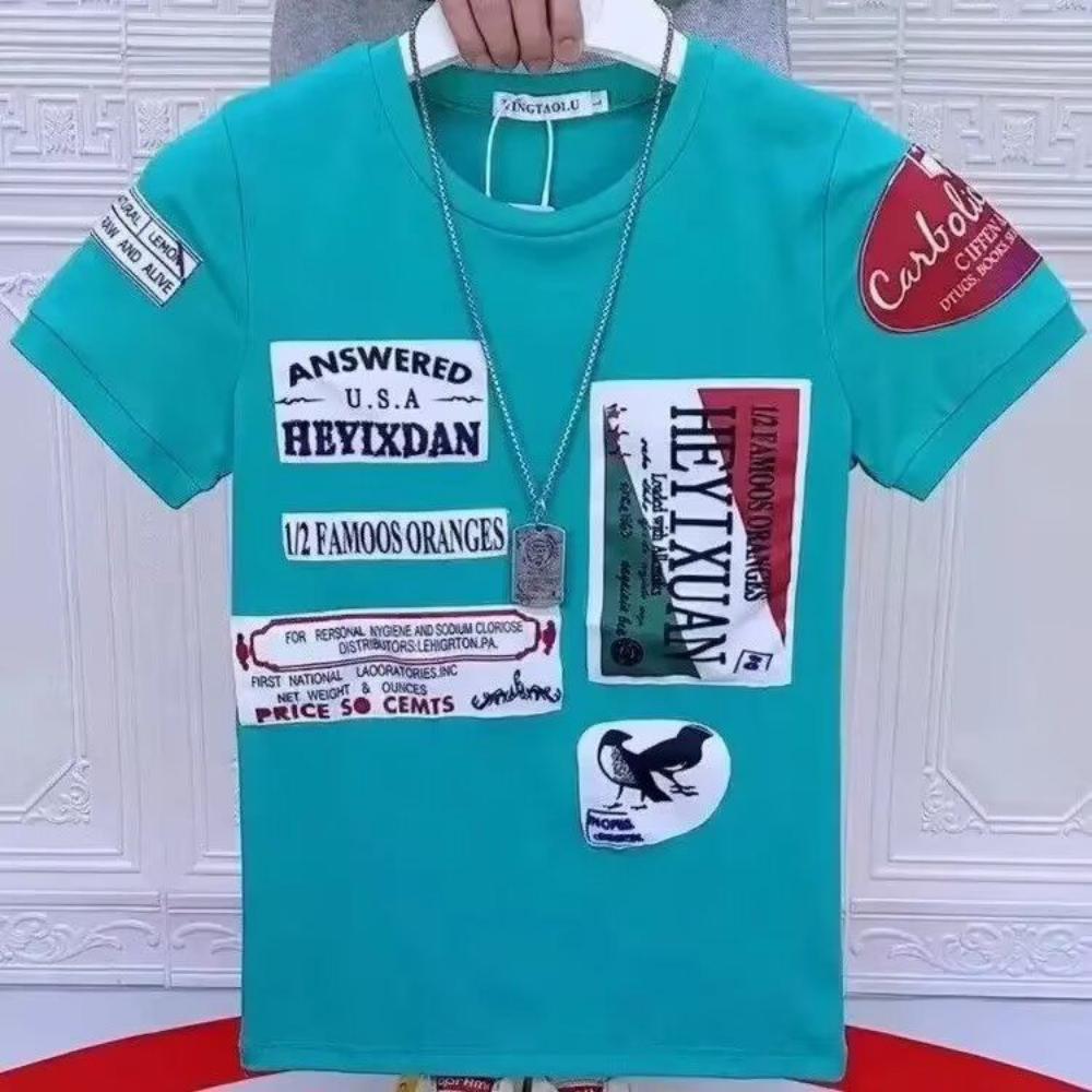

Pure Cotton New Summer Men s T-shirt with Printed Fashionable Casual and Versatile Trendy T-shirt S білий