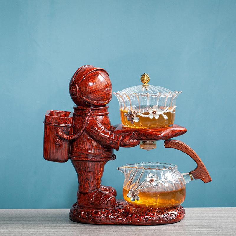Kreativní astronautská kung-fu čajová souprava Automatická skleněná konvička Žáruvzdorný čajový infuzér Skleněný čajovar Hrnec s podstavcem