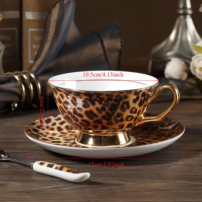 Retro Leopard Print Ceramic Coffee Cup and Dish Set Afternoon Tea Cups Breakfast Cup Water Cups Milk Mug Milk Tea Mug Teacup