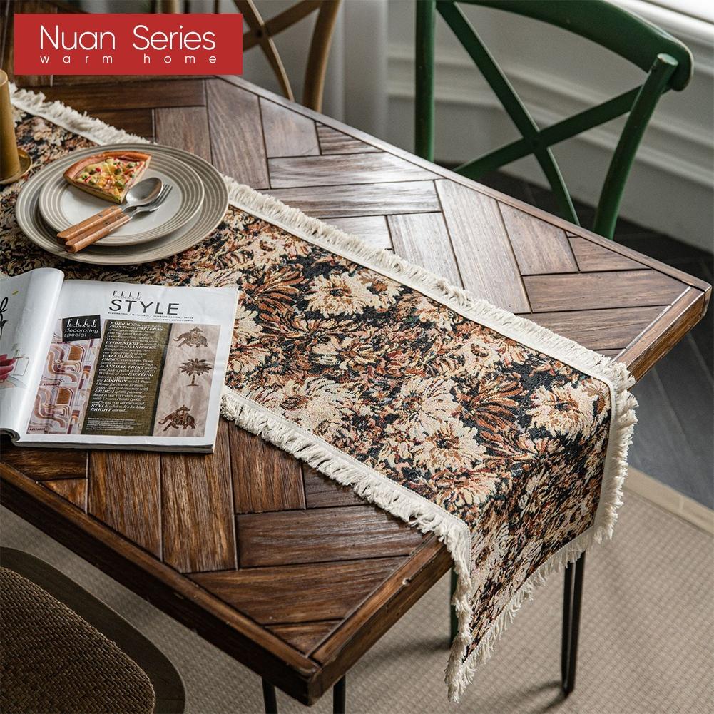 1 Stück Nuan Serie Modische Kunst bedruckte Tischflagge mit Quastenkante Weicher Tischläufer für für Esstischdeko Küche für Heimtisch Heimdeko