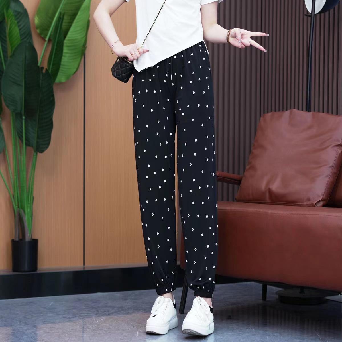 Women s High Waist Jogger Pants Loose Harem Printed Ice Silk Trousers For Summer Commute Casual Daily Outdoor Wear small size [recommended 40-60kg ]