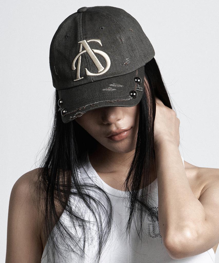 Aejeuyua Damaged Studded Ball Cap Khaki