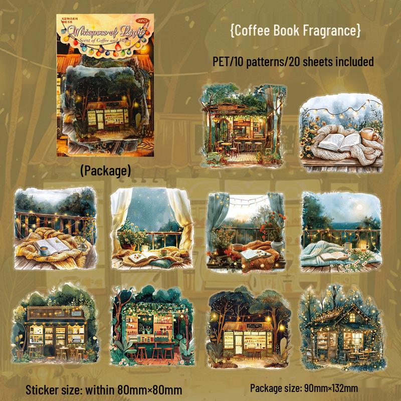 Yi Niao Light & Shadow Story Series Sticker Pack: 20 Large Night View, Irregular Shape Scenery Stickers for DIY Decoration
