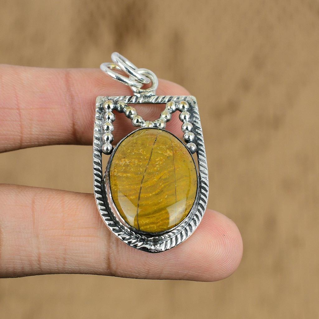 Birthday Gift For Her Natural Ocean Jasper Gemstone Pendant 925 Sterling Silver