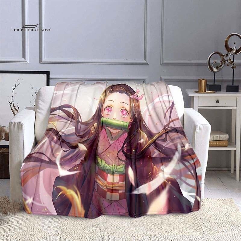 LOUSIDREAM Demon Slayer Deky pro postele Home Travel Flanelová deka pro dospělé na gauč Obývací pokoj Pohovka Child Keep Warm
