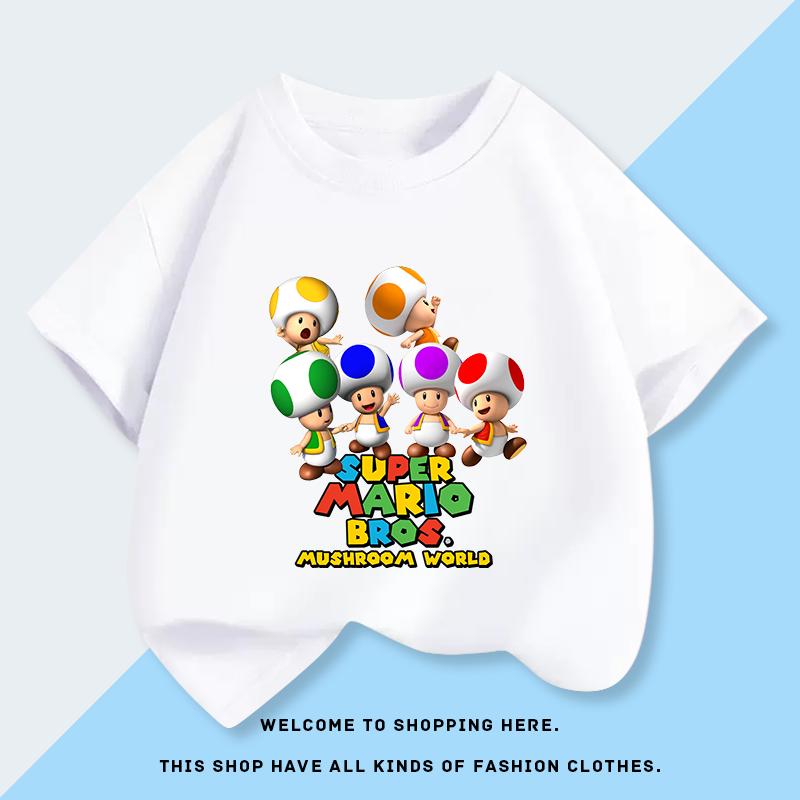 Super Mary Chinobio Toad Blue Mushroom Head Yellow Mushroom Head Green Mushroom Head Short Sleeve Tshirt 100