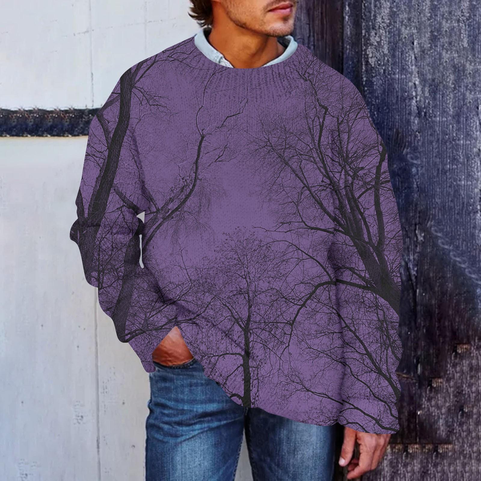 

Мужской принтованный искусственный свитер, толстовка с круглым вырезом, свободный топ с длинными рукавами XXL фиолетовый