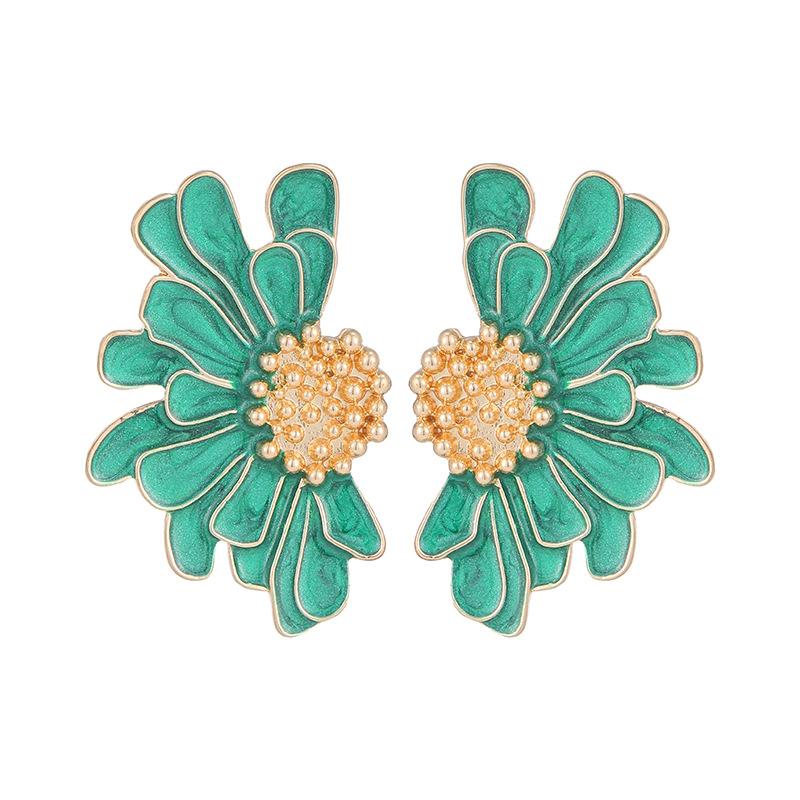 Retro Alloy Floral Stud Earrings Temperament Texture Painting Oil Flower Earrings Women