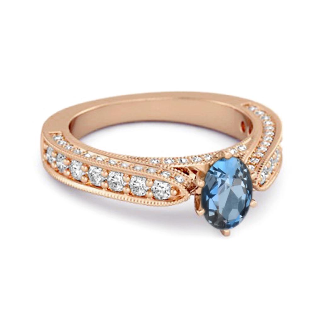 London Blue Topas Verjüngter Fünf- 925 Steinring - 925 Sterlingsilber Roségold Vermeil