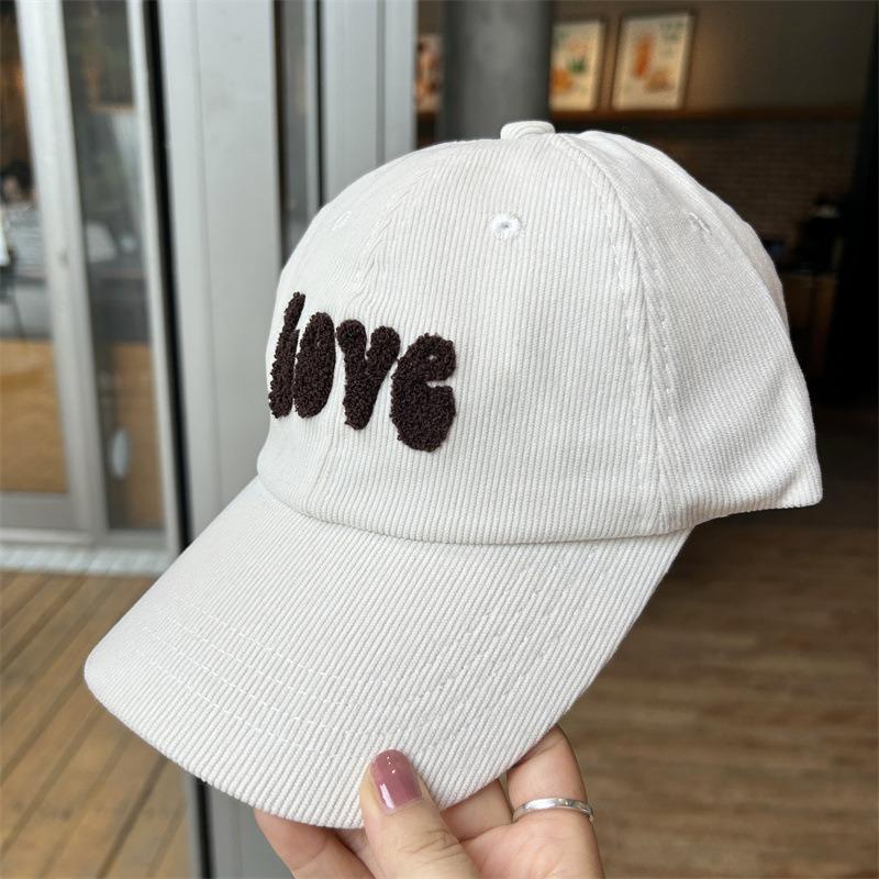 Autumn and winter new corduroy thermal cap men's LOVE embroidery couple's versatile face small baseball cap children