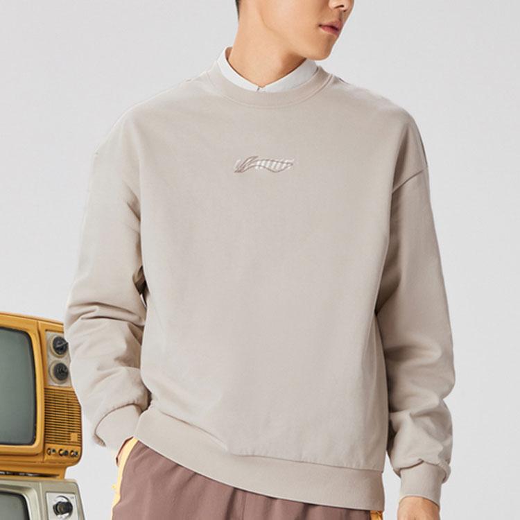 Li Ning Sports Fashion Series Logo Embroidered Sweatshirt Unisex Sweatshirt Cashmere-Gray AWDS587-5