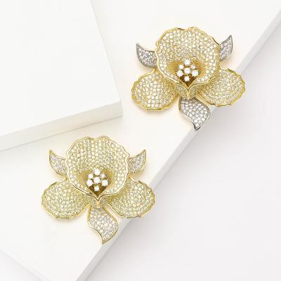 Broche de Flor de Zircônia de Cobre Micro-Incrustado de Luxo de Alta Qualidade Broche de Xale Cheongsam Feminino Elegante e da Moda Alfinete de Joia
