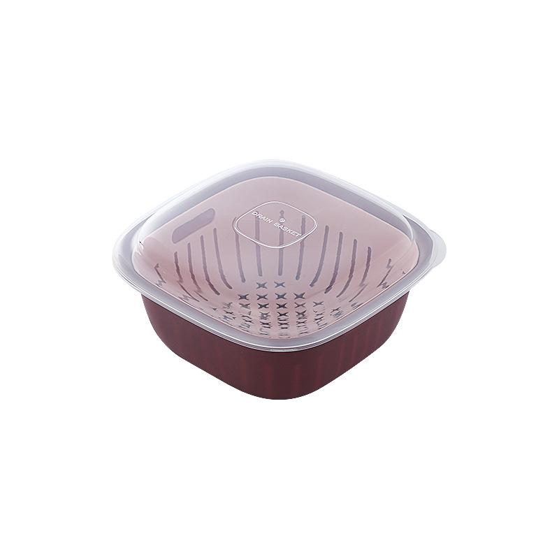 Multi-Functional Square Double-Layer Draining Basket: Large Fresh-Keeping Box with Lid for Kitchen Fruit Preservation.