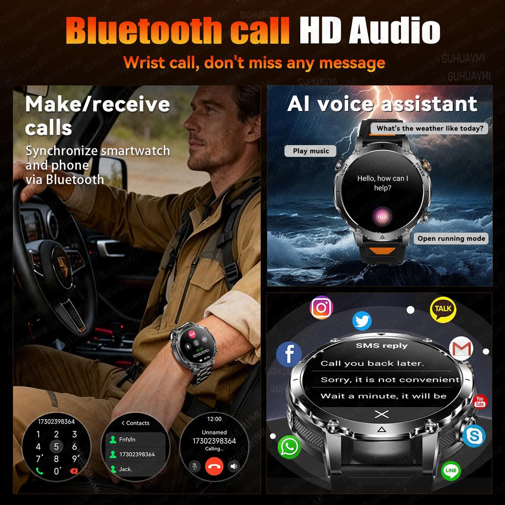 New TANK Ultra 1400mAh Battery Military Smart Watch 10ATM Waterproof Heart Rate Tactical LED Flashlight Men Sports Bracelet