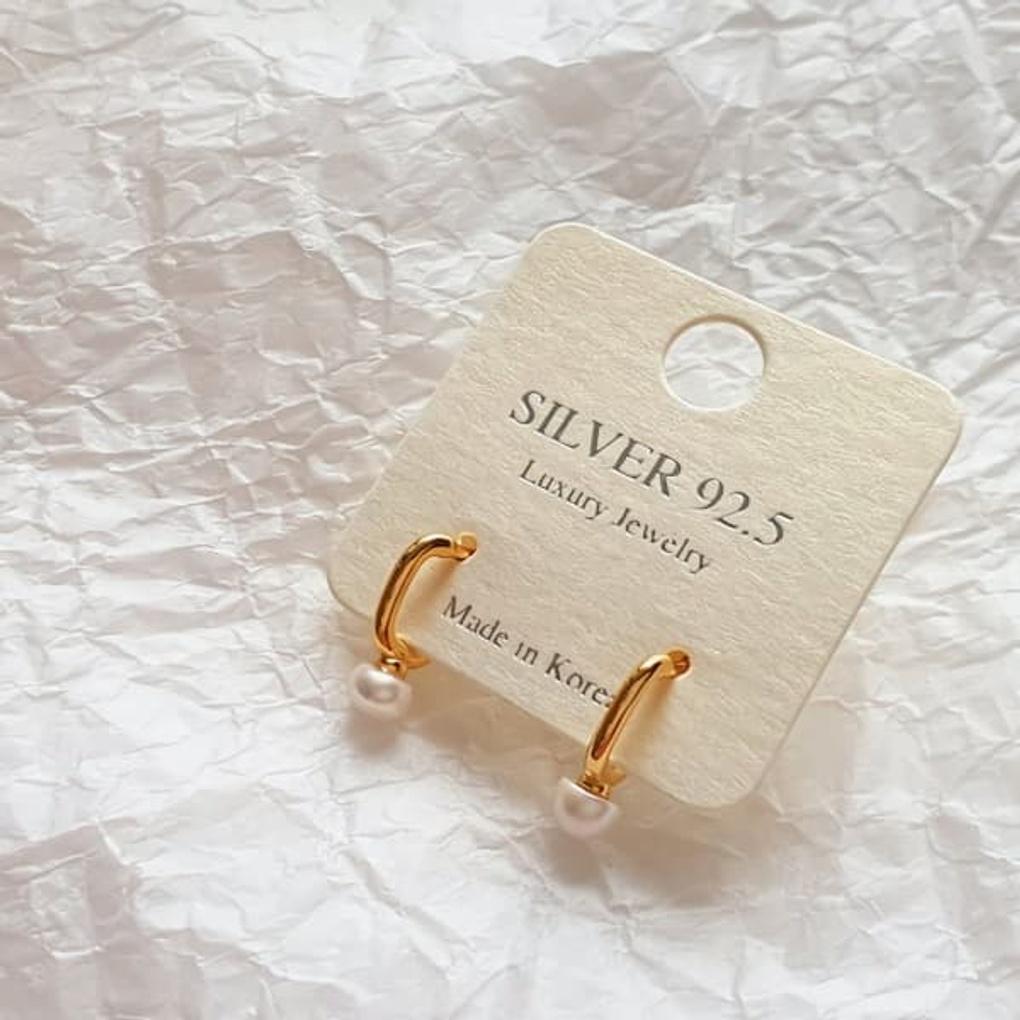 

Women s 925 Silver 15K Plated Mini Square Pearl Earrings Silver