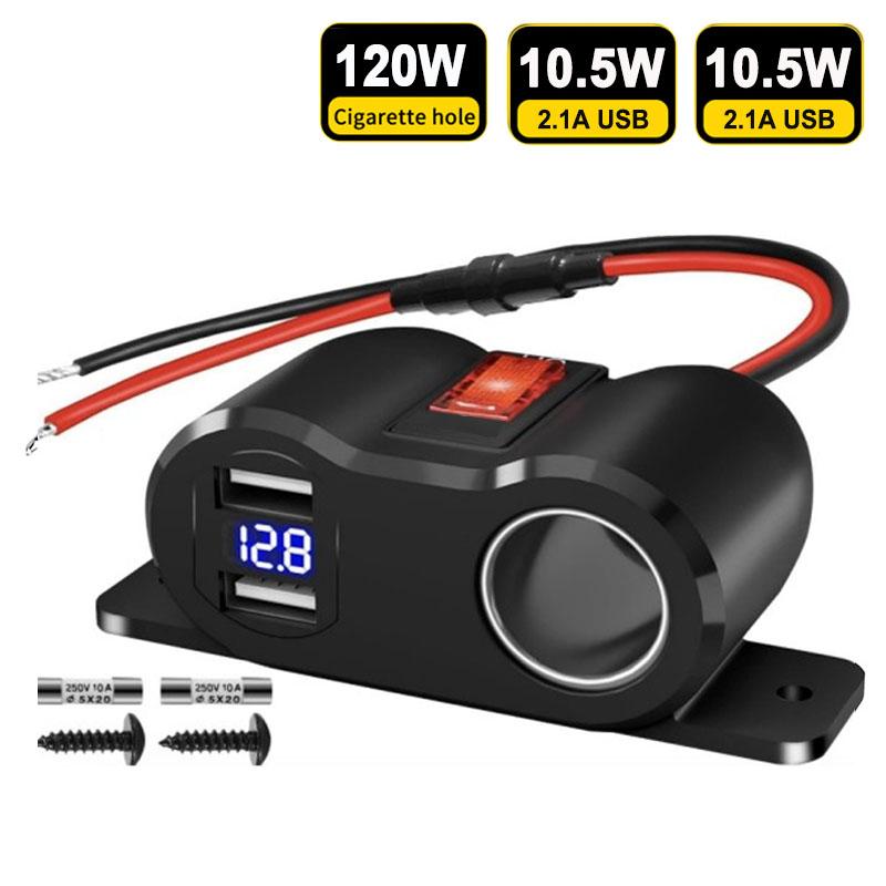

Car Phone Charger Adapter PD QC3.0 Socket 120W Cigarette Lighter Power Adapter Fast Charging 12/24V with Voltmeter On/off Switch