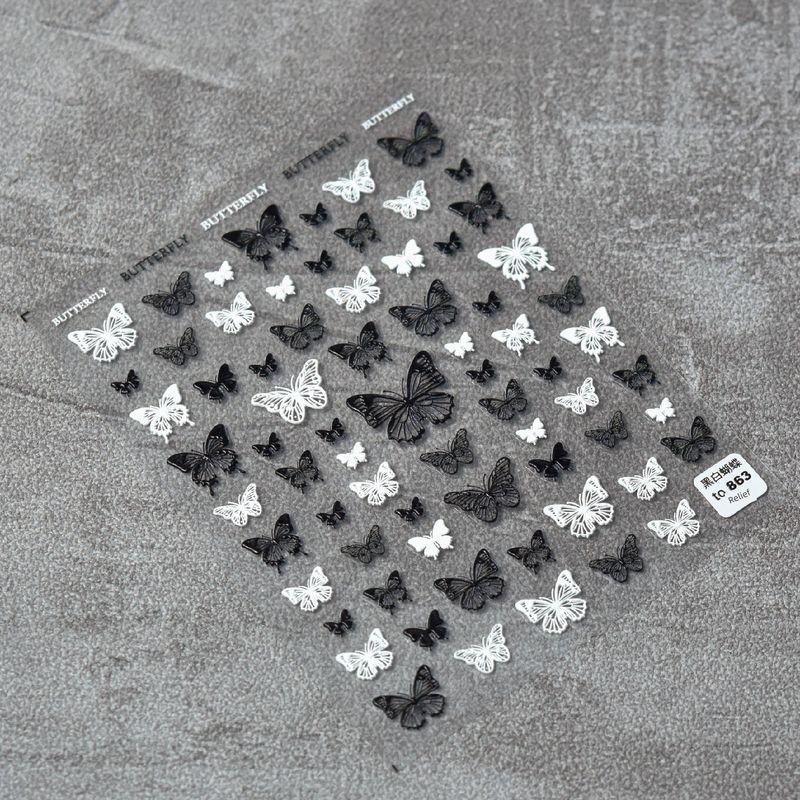 

Transparent Black and White Small Butterfly Nail Art Sticker Tomoni Embossed Adhesive 5D Nail Sticker Japanese Style Nail Beauty Ornament Black and White Butterfly 863((Relief))