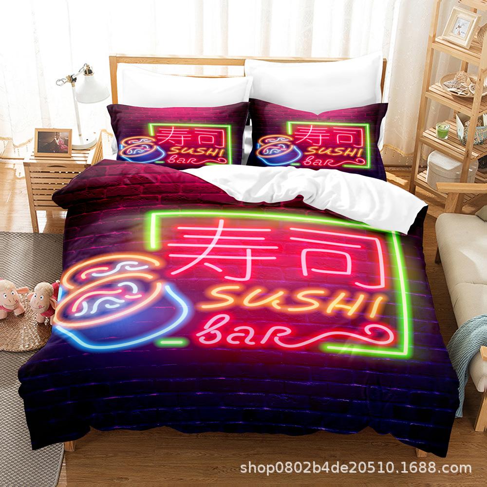 Home Textile Three-Piece Set, Digital Printing Food Series Bed Sheet Quilt Three-Piece Set