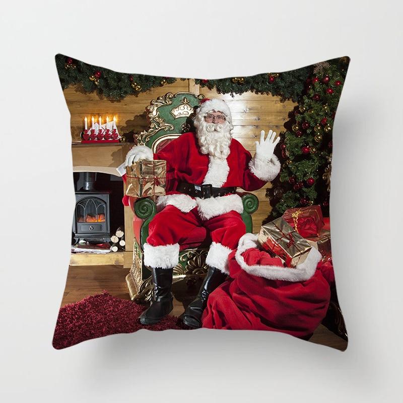 Christmas Pillowcase Winter Snow Scene Santa Claus Print Pillowcase Living Room Sofa Cushion Cover Christmas Home Decoration