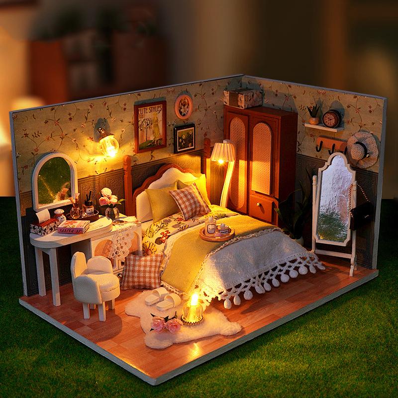 DIY Wooden Miniature Model Kit Convenience Stores Casa 3D Puzzle Doll Houses With Furniture Lights for Friends Birthday Gifts