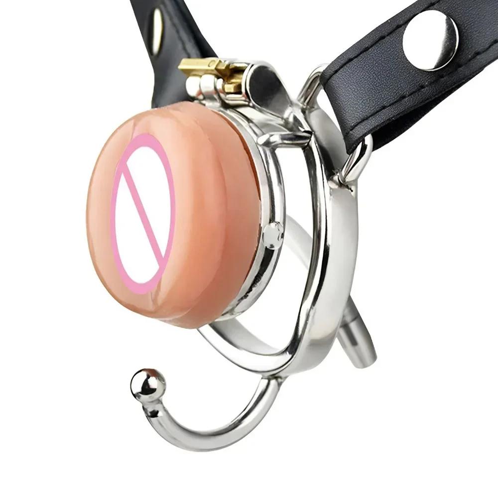 Stal nierdzewna Klatka czystości Silikonowa atrapa waginy Pasek do penisa Klatka czystości Męska Zapobieganie rozczłonkowaniu Ereakcja