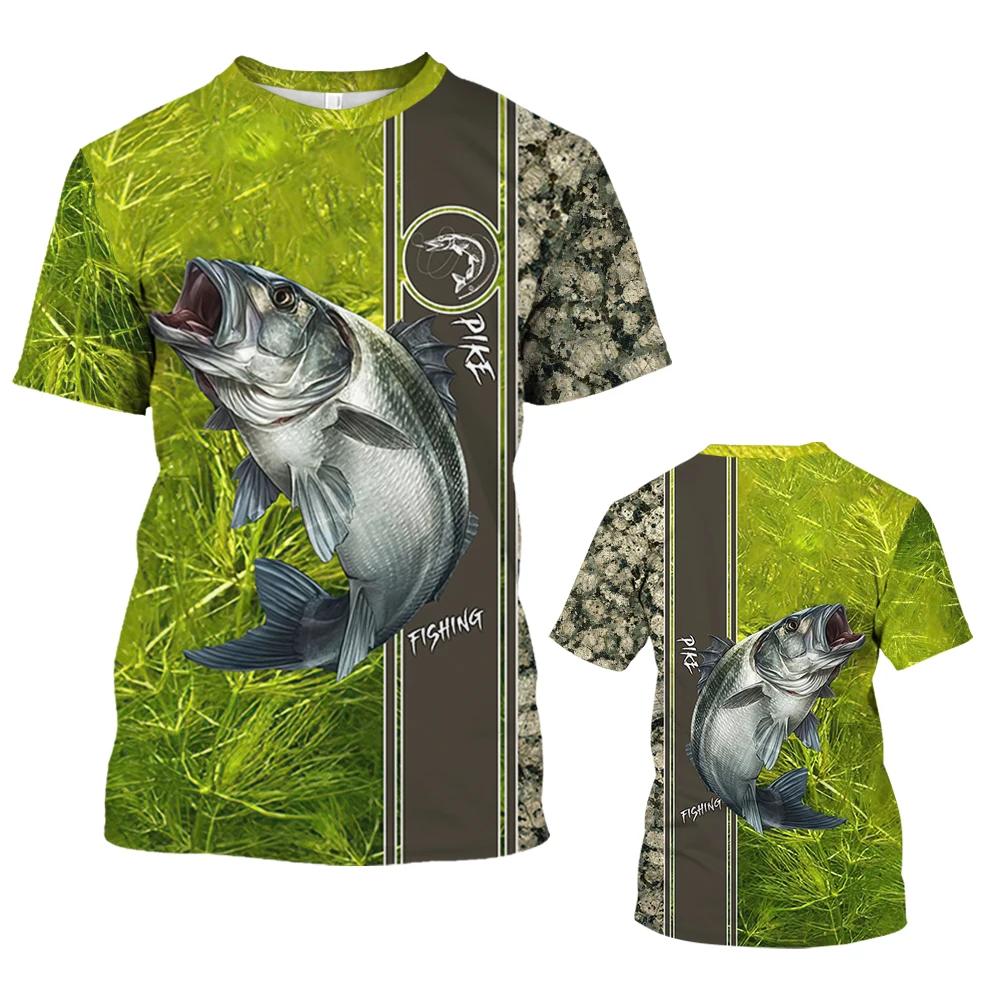 Bass Fishing Pattern 3D Print Men's Fashion Comfy Breathable T-Shirt, New Casual Round Neck Short Sleeve Tee For Spring Summer Men's Clothing