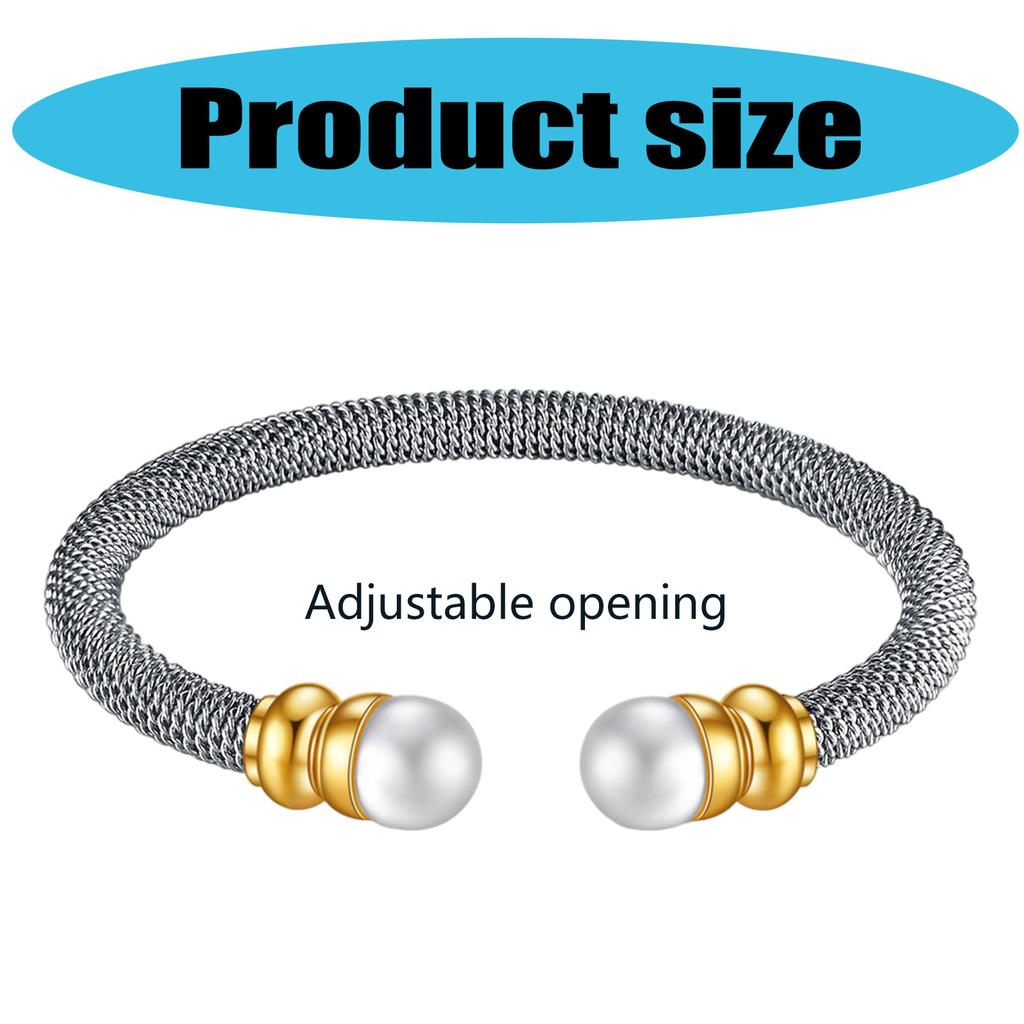 Personality Cable Pearls Titaniums Steel Bracelet Adjustable Open Bangle Two Color Electroplated Wristband for Women