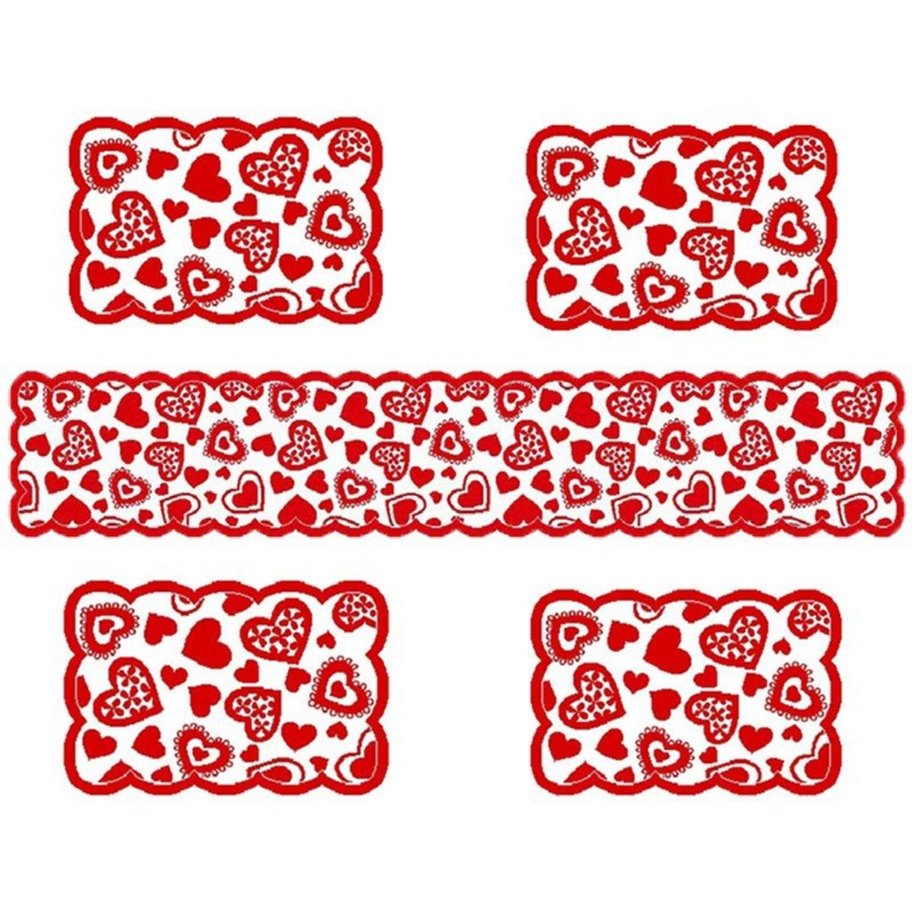 Valentine Tablecloth Table Flag Placemat Set Red Lace European American Style Party Home Decoration Festival Dinner Decorating