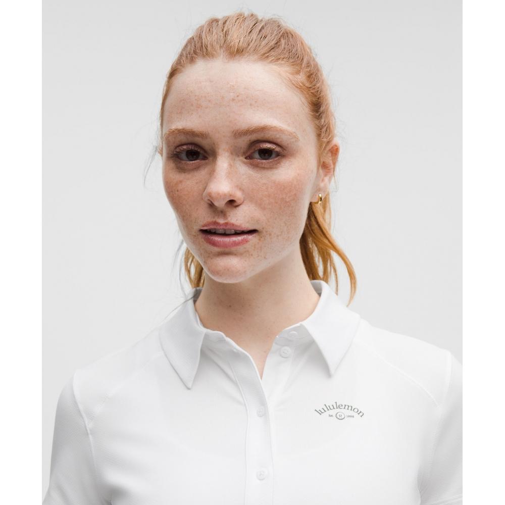 Lululemon Quick Dry Short Sleeve Polo Shirt Straight Hem  Graphic White
