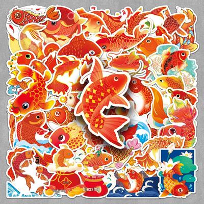 50 Chinese Style Lucky Koi Fish Stickers - Cartoon Q Version for DIY Stationery & Planner Decoration, Water Bottle Graffiti