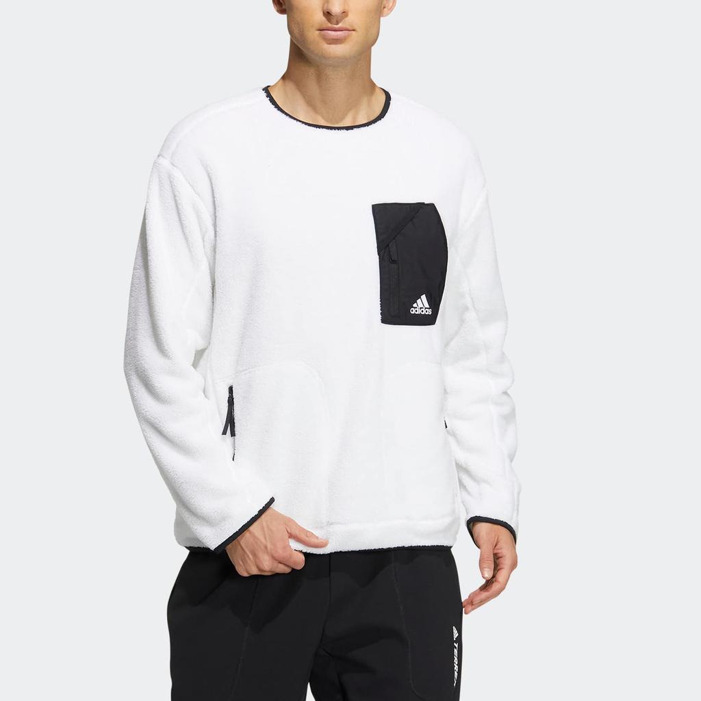 Adidas Fleece Crew Sweatshirt With Logo Pocket Unisex Sweatshirts White HN2073