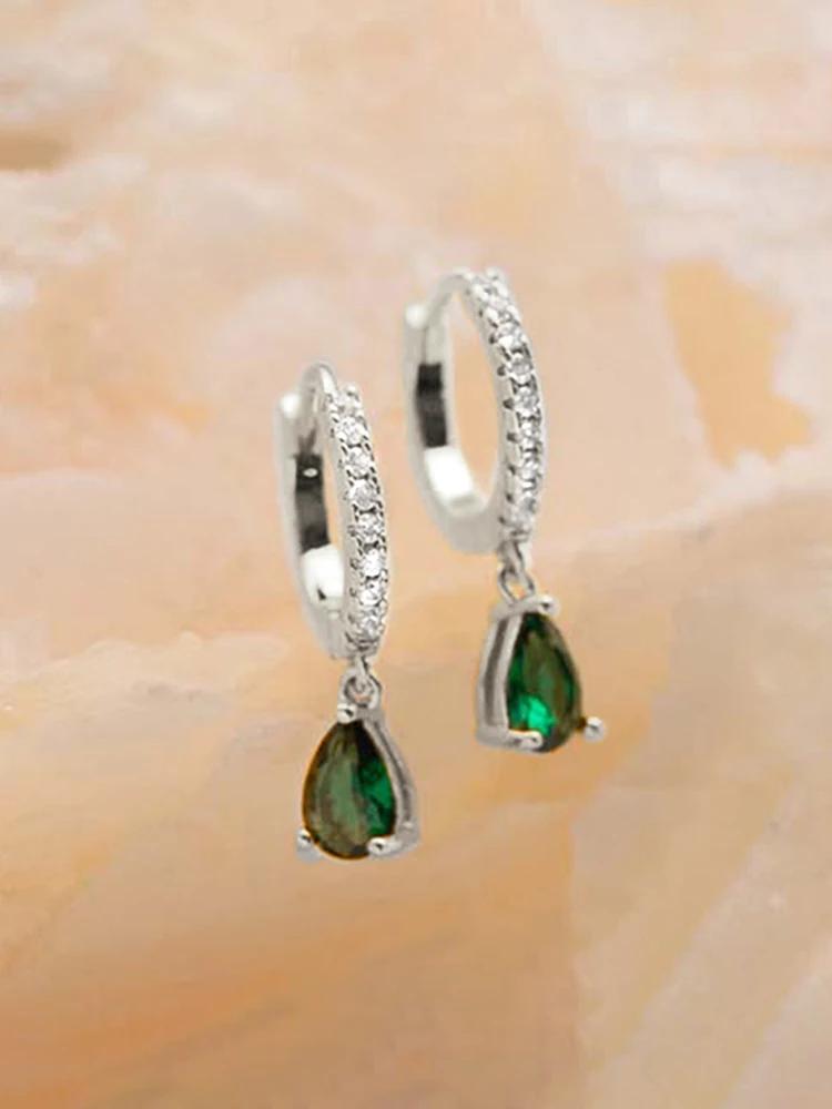 Copper Colorful Zircon Simple Fashion Water Drop Hoop Earring For Women Dating Partyt High Quality Fine Jewelry