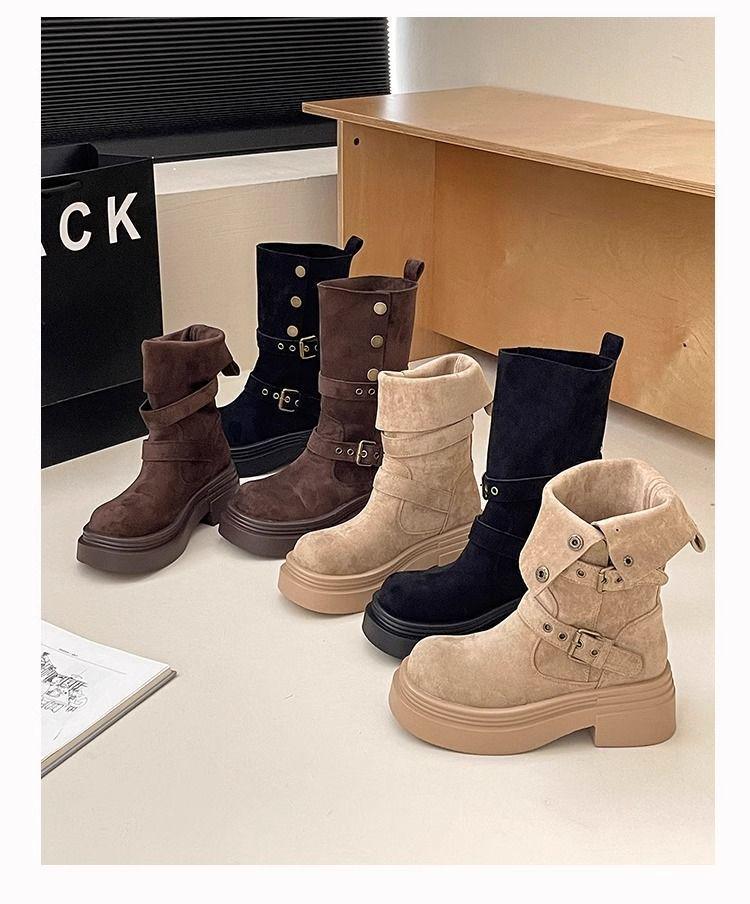 Two-way Khaki Thick-Soled Mid-Calf Vintage Martin Boots 2025 - Height-Increasing, Fashionable, Slimming Short Boots.