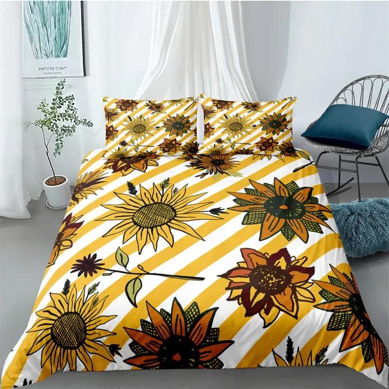 Sunflower Duvet Cover Yellow Flower Bedding Set Single King Microfiber Farmhouse Green Leaves Floral Quilt Cover With Pillowcase
