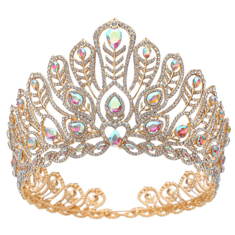 Baroque Royal Queen Large Diadem Bridal Crown Pageant Miss Headdress Bride Wedding Dress Hair Jewelry Accessories