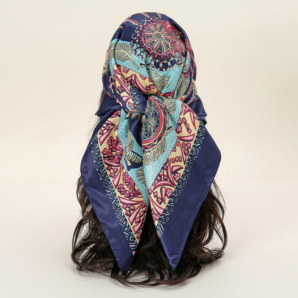90*90cm Women Scarf Silk Feeling Hair Neck Square Brand Office Bandanna Muffler Waiter Flight Attendants Handkerchief Rings Wrap