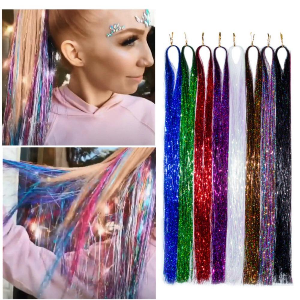 Hippie Decor Glitter Strips Party Headdress Tinsel Sparkle Silk Wig Long Straight Sparkly Ponytail