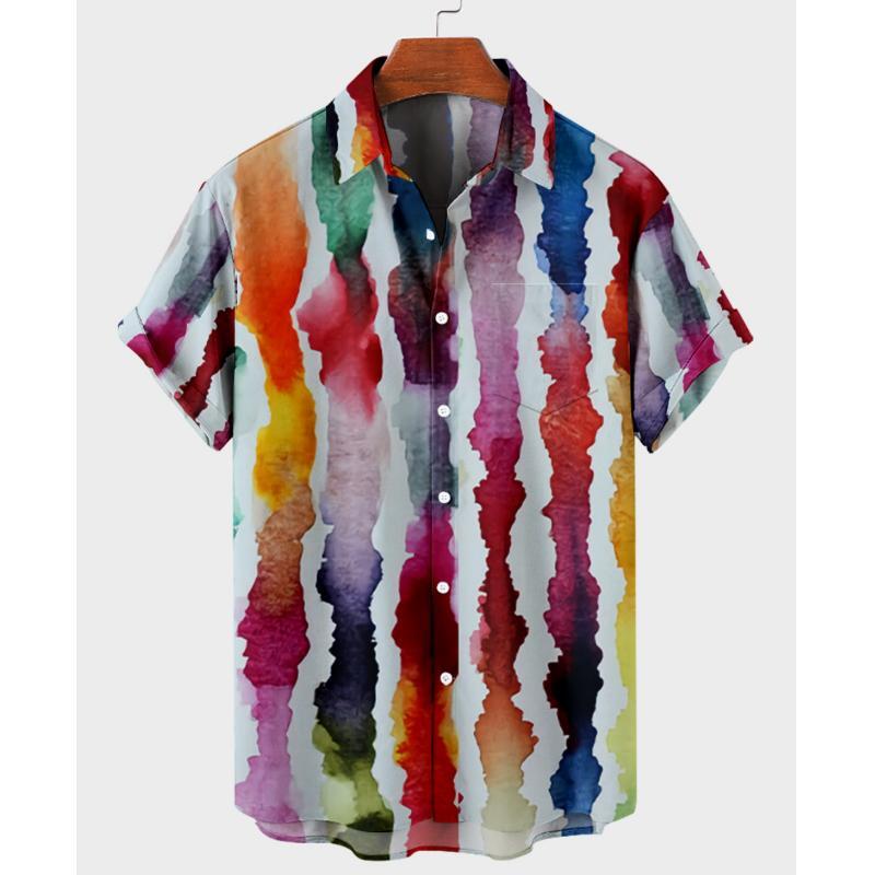 Hawaiian Men's Striped Shirts For Blouse Men Camisa Social Short Sleeve Casual Top Oversized Gym Clothing Fashion Male Vintage