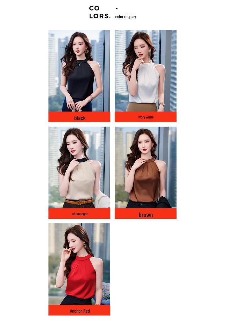 Women's Off-Shoulder Halter Top – Imitation Silk, Summer Style, Strappy Sleeveless Design, Elegant Niche Outerwear.